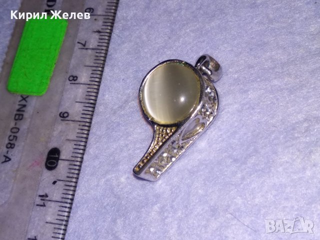 ФИГУРАЛЕН ФЕШЪН-АРТ МЕДАЛЬОН с БЯЛА ПОЗЛАТА и ПОЛИРАН ЛУНЕН КАМЪК и ИСКРЯЩИ ФАСЕТ КРИСТАЛИ 71221, снимка 6 - Колиета, медальони, синджири - 41622873