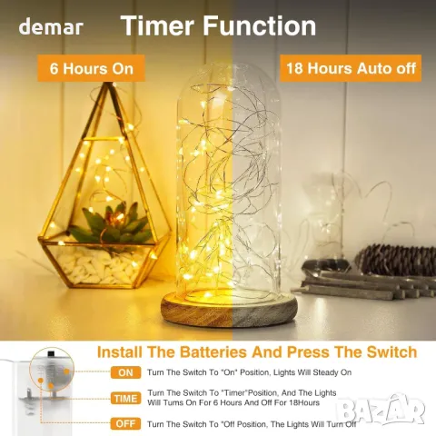 Коледни лампички на батерии с таймер, 6 броя по 3 метра/30 LED, снимка 2 - Декорация за дома - 49905567