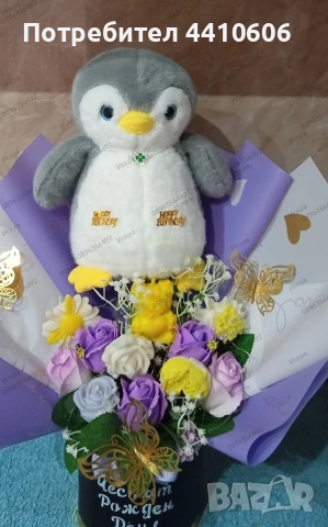 Ръчно изработен подарък - букет от ароматни свещи и плюшена играчка , снимка 2 - Други услуги - 53658573