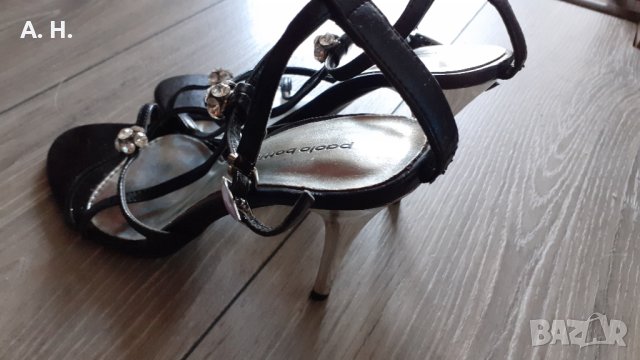 Черни официални сандали с ток и камъчета 36 номер, снимка 2 - Сандали - 41404986