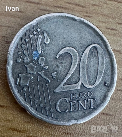 Рядка монета 20 евро цента, снимка 2 - Нумизматика и бонистика - 53704375