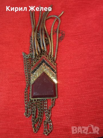 КРАСИВА ОРНАМЕНТИРАНА ПОЗЛАТЕНА ВИНТИДЖ АРТ ОГЪРЛИЦА КОЛИЕ с ЧЕРВЕН КАТАЛИН 26603, снимка 6 - Колиета, медальони, синджири - 41761894