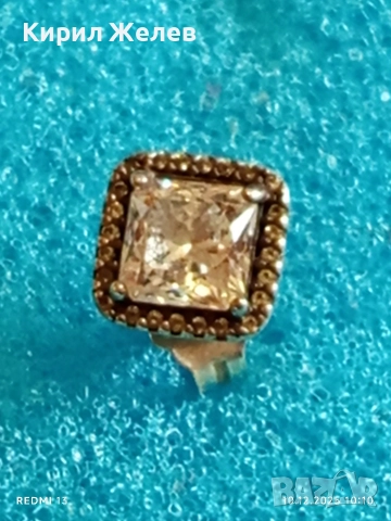 Сребърна обеца с инкрустиран брилянт елегантен дизайн 34403, снимка 3 - Обеци - 52718340