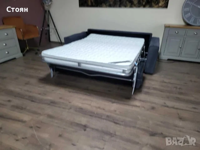 Сив диван тройка от плат набук с функция сън, снимка 7 - Дивани и мека мебел - 50886902
