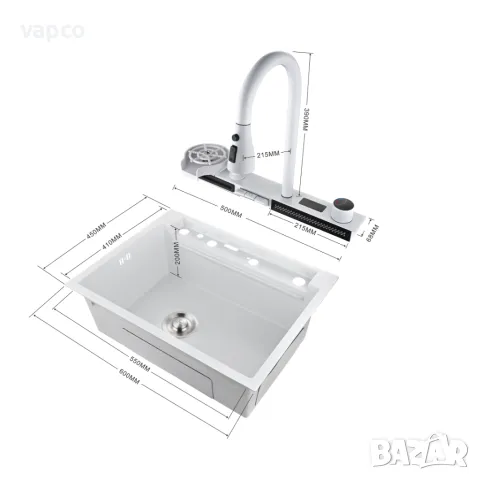 60см Бяла мултифункционална кухненска мивка с двоен водопад, снимка 7 - Мивки - 49377991