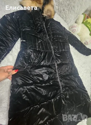 Дамско зимно дълго яке с естествен пух 