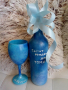 Бутилка и чаша ръчно рисувани 15лв,подходяща за рожден ден или друго, снимка 1 - Декорация за дома - 36493006