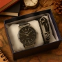 Мъжки комплект – кварцов часовник с метална верижка и стилна гривна в подаръчна кутия, снимка 5
