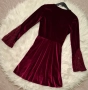 Рокля в цвят бордо от кадифе с дантела, снимка 6