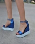Сандали на платформа - синя кожа с бяло ходило - K200

, снимка 1