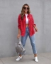 Дамско червено дънково яке, снимка 1