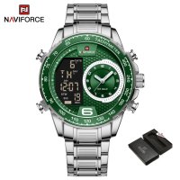 Мъжки часовник Naviforce, Неръждаема стомана, Хронограф, Зелен / Сребрист, снимка 3 - Мъжки - 41686568