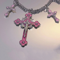 👑 💗Удивително Колие Бижу Розов Кръст с Камъчета КОД : 0240💗 👑 💋 , снимка 1 - Колиета, медальони, синджири - 44602637