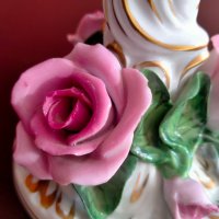 Herend Hungary Three Roses Candle Holder Hand Painted Florals Gold Candlestick Свещница , снимка 8 - Колекции - 40384185