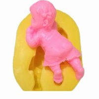 Момиче момиченце по корем бебе дете силиконов молд форма калъп фондан гипс пита украса декор, снимка 1 - Форми - 42192610