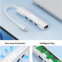 Acer USB C към Ethernet адаптер, 4-в-1 USB C хъб с 3 USB A 3.1 и 1Gbps RJ45 мрежа, снимка 6 - Кабели и адаптери - 44480483