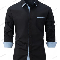 Мъжка бизнес вталена ежедневна риза с цветни блокове, Риза с дълъг ръкав, 8цвята , снимка 11 - Ризи - 44839754