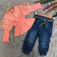 Комплект от дънки и блузка с дълъг ръкав, снимка 2 - Детски комплекти - 41290929