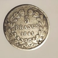 5 сребърни франка ЛУИ ФИЛИП 1841 г , снимка 2 - Нумизматика и бонистика - 39580977
