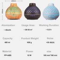 Junlic Aroma Diffuser 400 ml, ултразвуков овлажнител с осветление, снимка 6 - Декорация за дома - 44259560