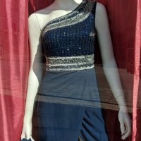 официална бална синя рокля с камъни и цепка, снимка 3 - Рокли - 42356045