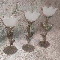 комплект от три бронзови свещника , снимка 1 - Антикварни и старинни предмети - 42079403