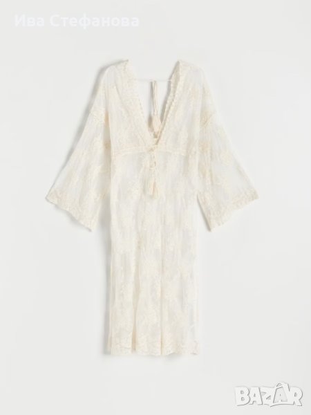 Нова бяла плажна наметка парео  дантела кафтан плажна бяла дантелена туника дълга риза , снимка 1