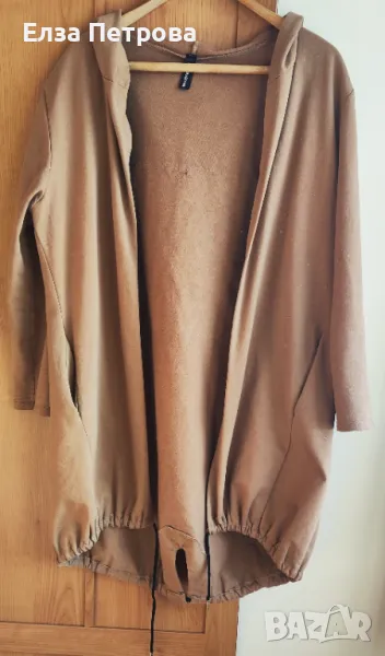 Дамска кехлибарено-кафява спортна жилетка/наметка с дантела и апликация – италианска мода 3XL÷4XL, снимка 1