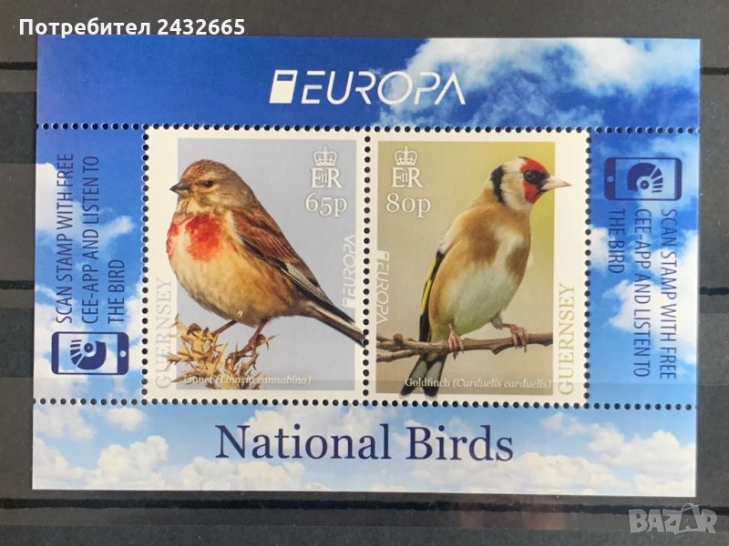 255. Гърнси 2019 = “ Фауна. Europa stamps- Birds. Местни птици”,**,MNH , снимка 1
