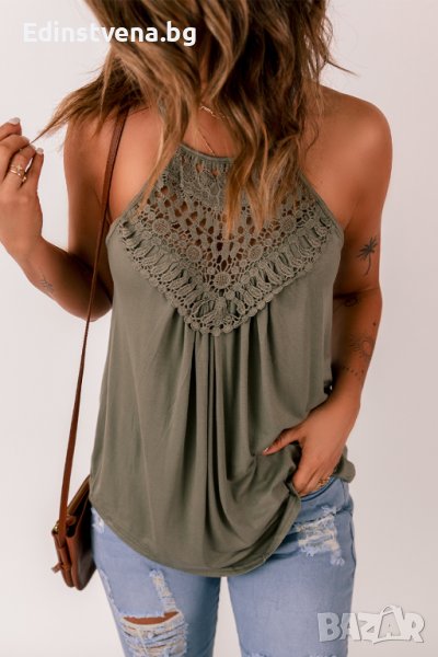 Дамски топ в тъмнозелено с ефектна бродерия, снимка 1