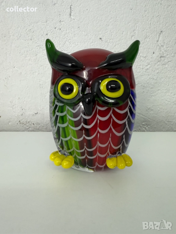 Цветна стъклена фигурка на бухал - Murano. №7631, снимка 1