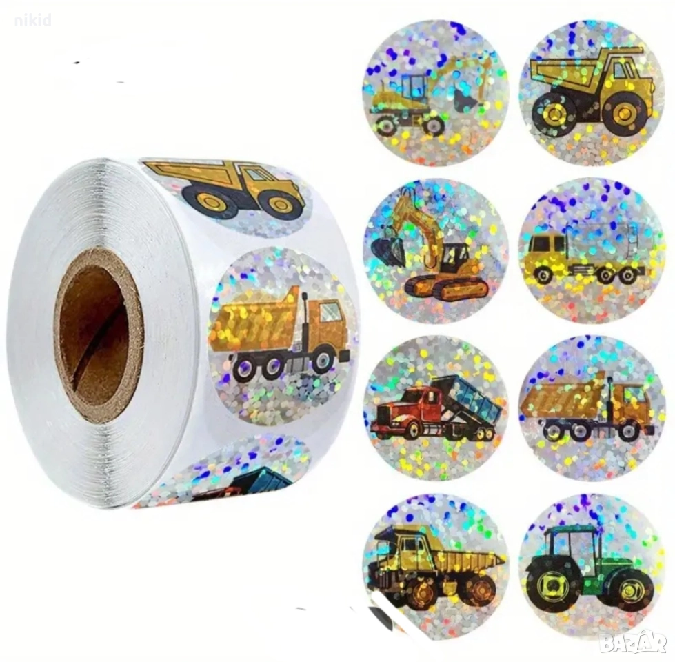 100 бр Багер Холограмни превозни малки самозалепващи лепенки стикери за ръчна изработка подарък, снимка 1