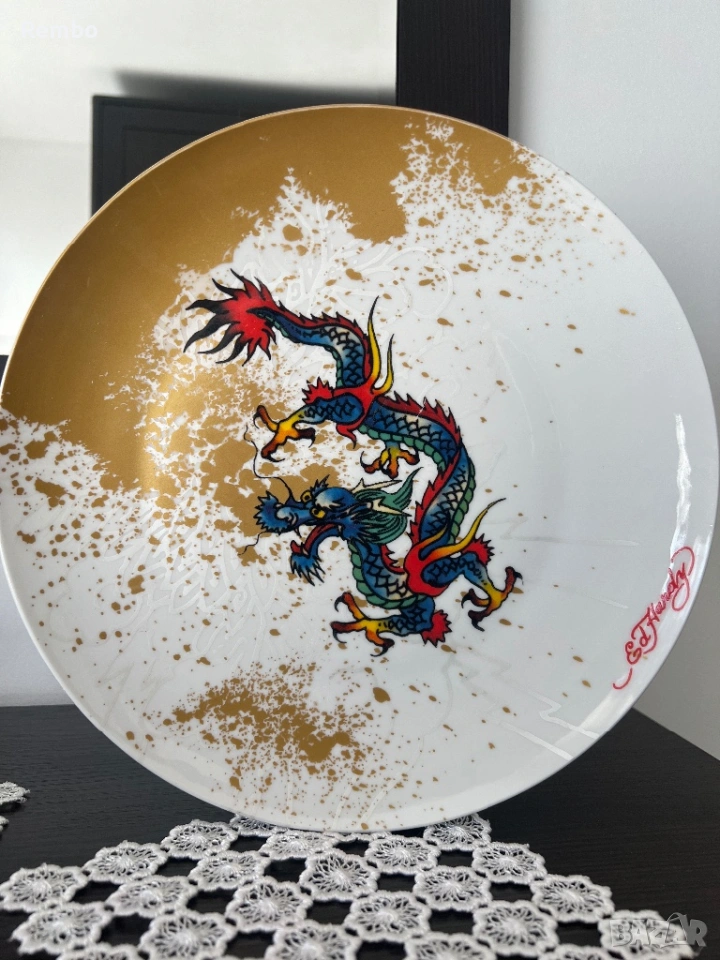 Винтидж чиния с дракон Ed Hardy, снимка 1