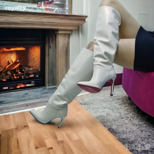 Ботуши на ток - бежова кожа, снимка 1