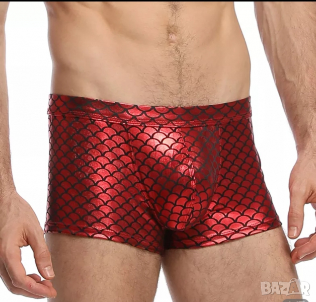 Нови лъскави червени мъжки боксерки с черни декорации ХХЛ, снимка 1
