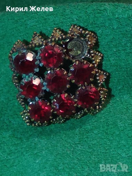 СТАРИННА БРОНЗОВА БРОШКА с ОГРОМНИ ФАСЕТИРАНИ ГРАНАТИ 71041, снимка 1