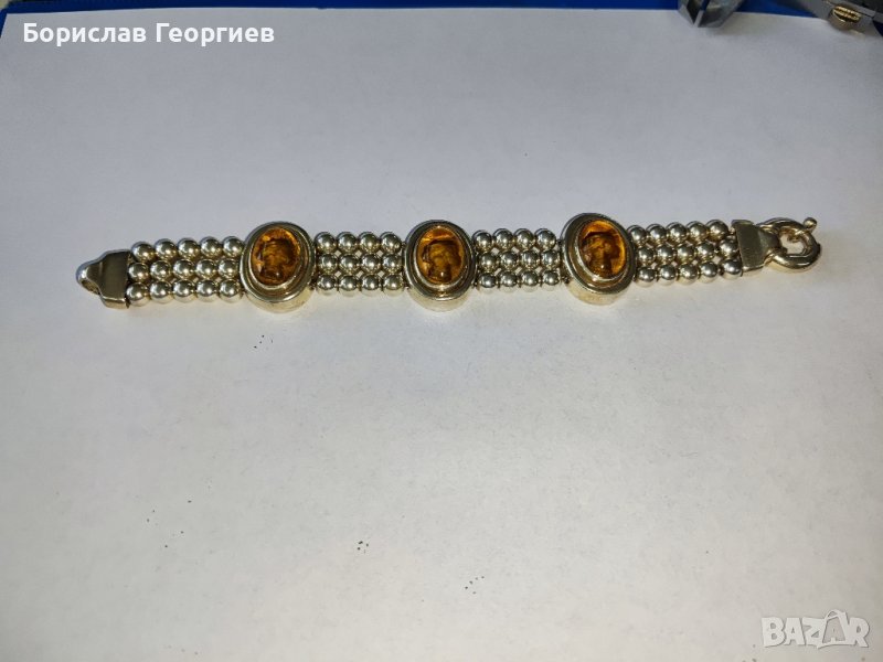 Сребърна гривна с кехлибар, снимка 1