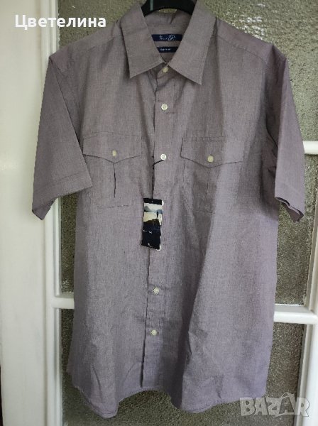 Мъжка риза с къс ръкав в цвят тъмен люляк размер M 15 лв., снимка 1