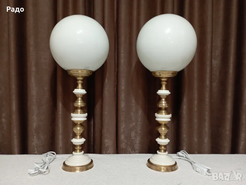 Комплект от две големи месингови порцеланови лампи - лампа, снимка 1