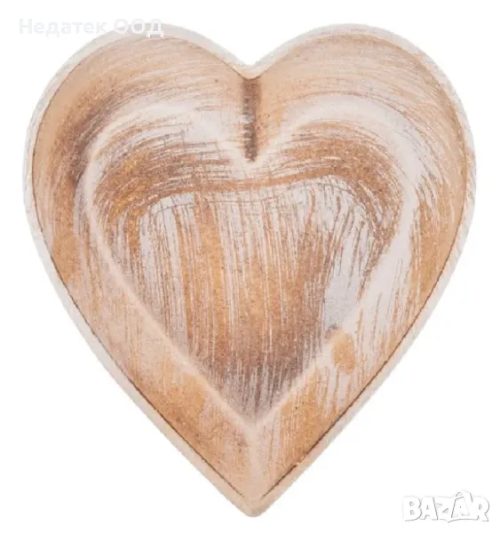 Декоративна дървена чиния в формата на сърце, 24,5x25,3x3,5 см, снимка 1