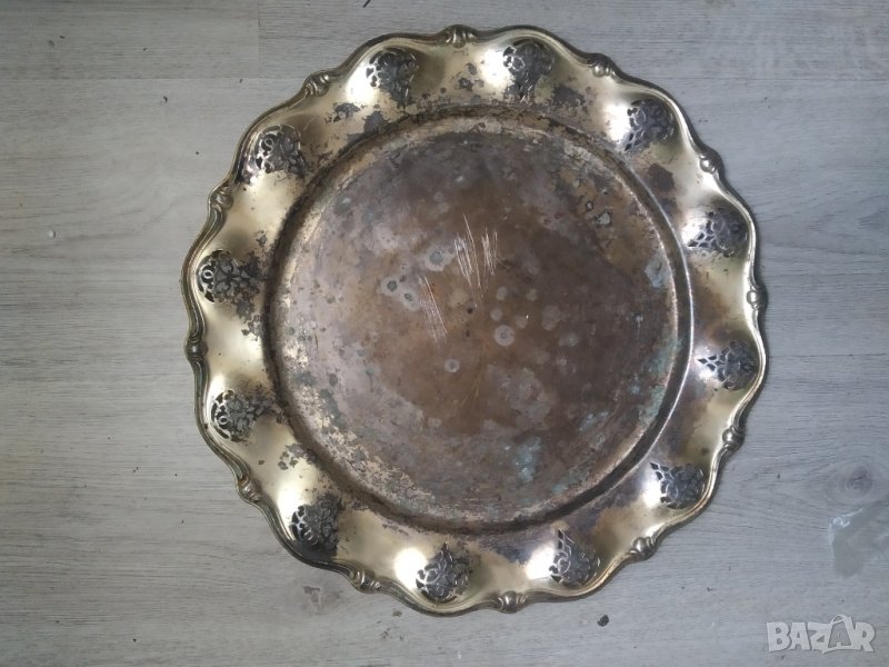 посребрен месингов поднос,табла арт нуво, снимка 1