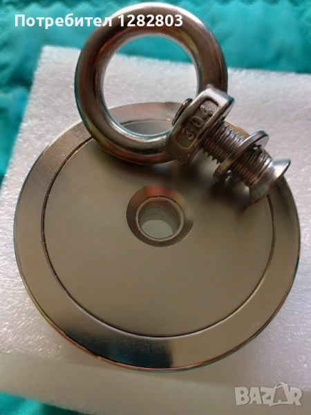 Неодимов магнит с карабинер. Магнит за риболов. ф60 и ф75, снимка 1