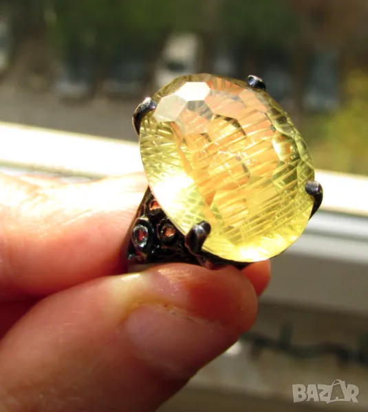 925 сребърен пръстен, родиево покритие с лимонов кварц 18 карата, размер 21x16мм, общо тегло 10.1гр., снимка 1