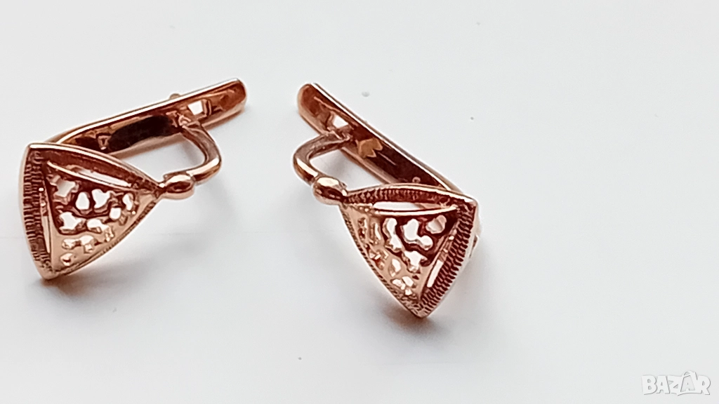 Антикварни руски  ажурени златни обеци, снимка 1