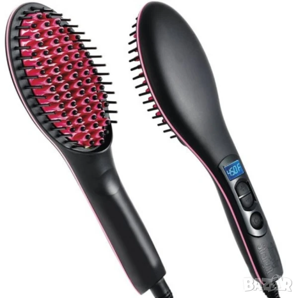 Четка за изправяне и изсушаване с LCD дисплей и 3D керамични цилиндри, снимка 1