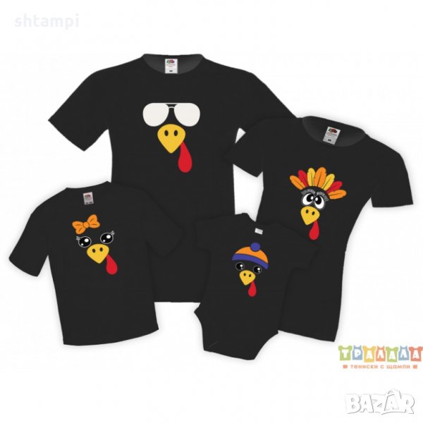 Семеен комплект тениски Turkey Face Thanksgiving Mommy Daddy Brother Sister Baby, снимка 1