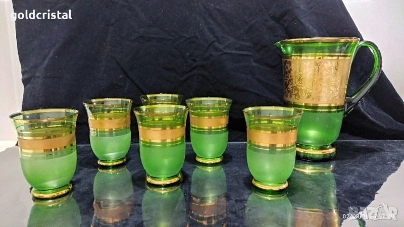 стари стъклени чаши и кана Чехословакия , снимка 1