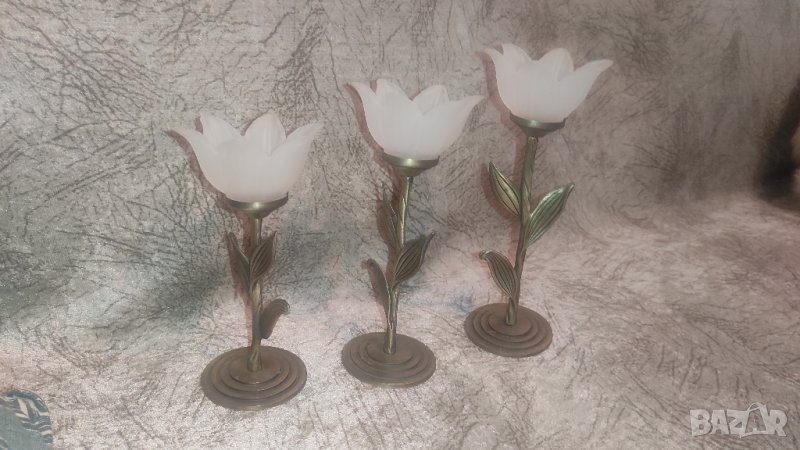 комплект от три бронзови свещника , снимка 1