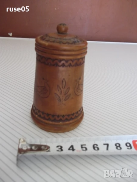 Кутия дървена пирографирана цилиндрична с капак от соца, снимка 1