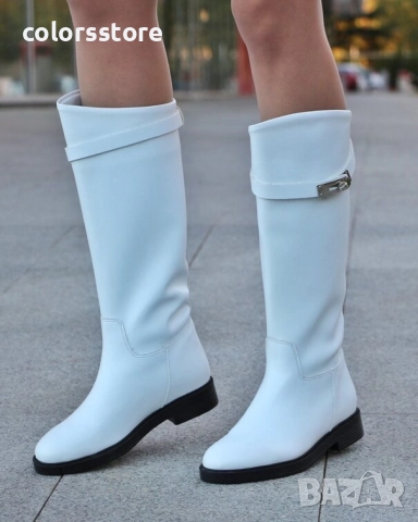 Равни ботуши - бяла кожа с черна подметка - НS22 , снимка 3 - Дамски ботуши - 51742493